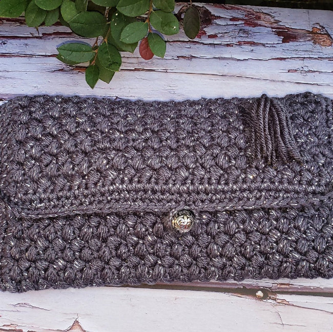 crochet grey clutch