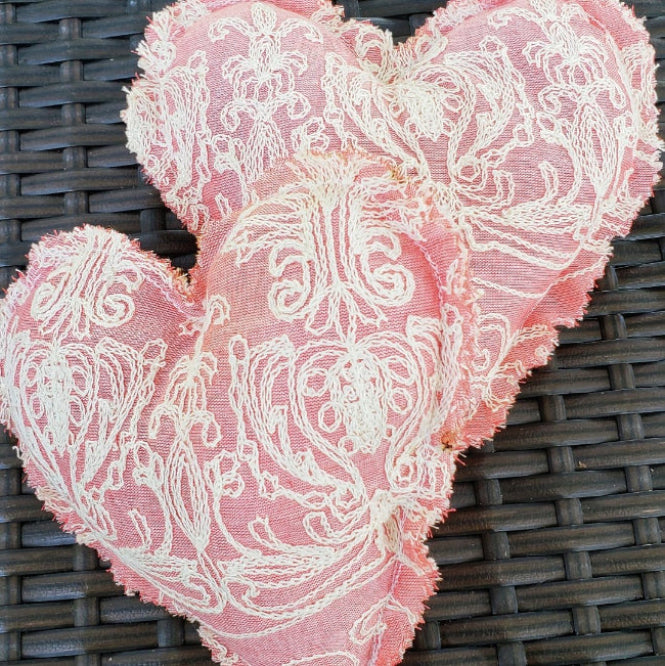 Fabric embroidered hearts