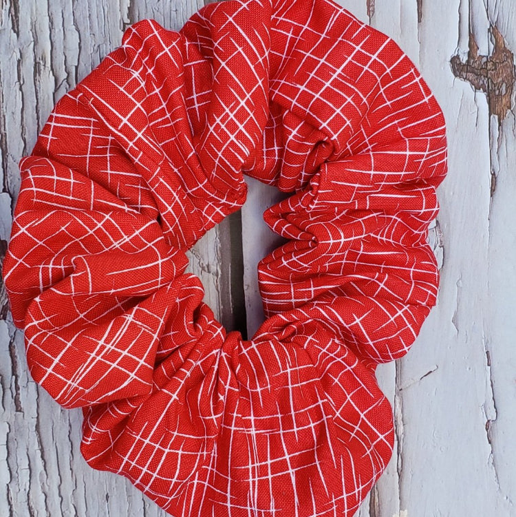 red hashtag scrunchie