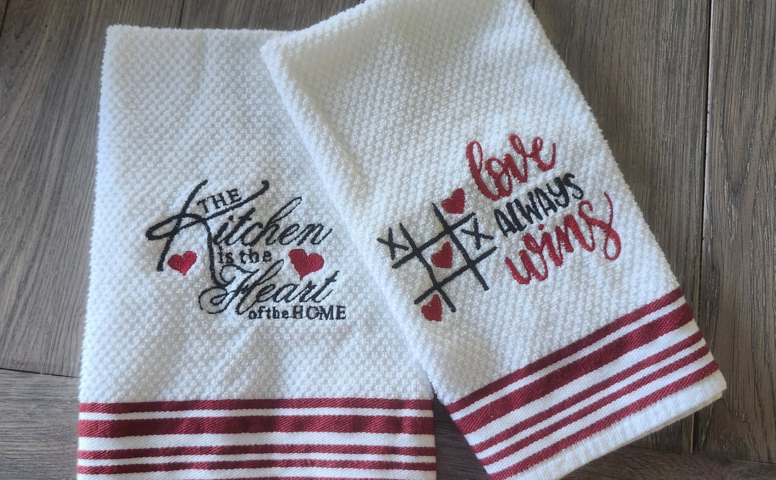 Kitchen towels arranged in a home setting showing texture and everyday use