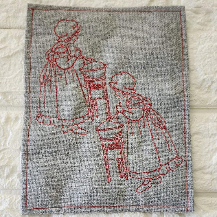 Red work girl patch