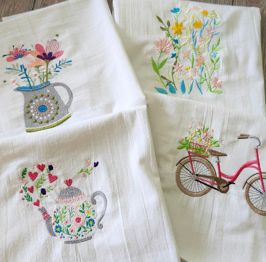 Tea towels embroidered