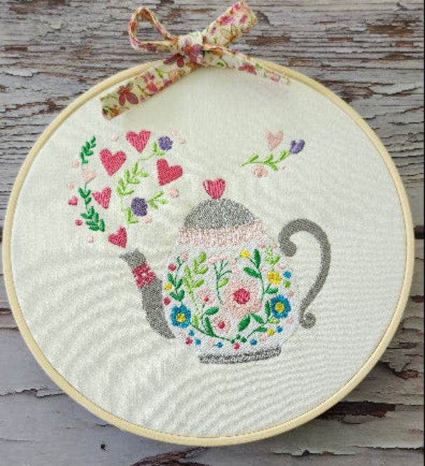 embroidered tea pot hoop