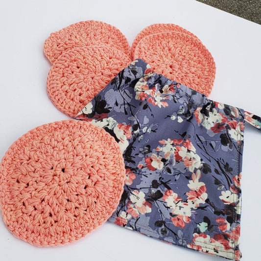 Five crochet scrubbies